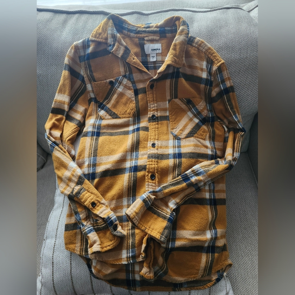 Sonoma Mustard and Black Plaid Shirt